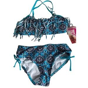 NEW Girl’s Kanu Surf 2 pc Blue Fringe Bikini sz 12